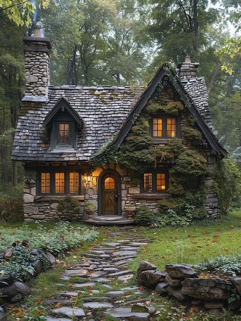 German Style Cottage, Victorian Homes In The Woods, Fall Cottage House Exterior, Homes With Character Exterior, Cottage Building, Weyward Cottage, Dark Academia Small House, House Cozy Exterior, Woodsy Cottage Exterior