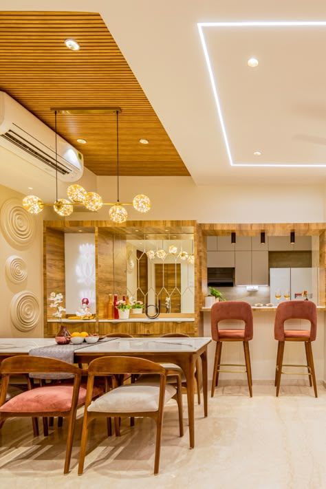 False Ceiling Living Room And Dining, Wooden Ceiling For Dining Area, Dining Fall Ceiling Designs, Kitchen Dining Ceiling Design, Dining Area Fall Ceiling Designs, Fall Ceiling For Dining Area, Kitchen Ceilings Modern, Dining Area Ceiling Design Modern, Dinning Area Wall Panelling