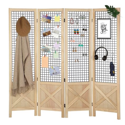 PRICES MAY VARY. 【Practical & Versatile Gridwall】- The 1.2" holes fit most kinds of Gridwall hooks, bins, and other accessories, which can perfectly store and display your jewelry, hats, umbrellas, bags, keys, tools, cooking utensils, crafts, cloth etc. This 4-panel Gridwall panels display stand is ideal for stores, boutiques, tradeshow booths, retail racks as well as home decoration 【Two-Way-Hinges】- Dual two-way hinges make it easy and simple to fold this 4 panel screen in whichever direction Private Workspace, Wood Room Divider, 4 Panel Room Divider, Folding Room Dividers, Panel Room Divider, Wood Room, Folding Screen, Room Partition, Decorative Wood