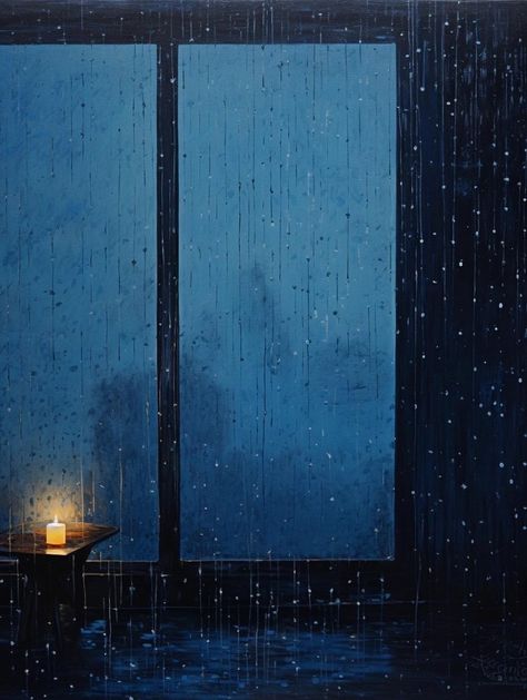 Rainy Window Illustration, Rainy Window Painting, Animated Rain, On The Pillow, Rainy Window, Rain Painting, Moody Art, Light Blue Aesthetic, English Literature