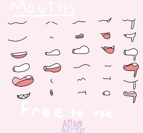 Mouth Drawing Reference Gacha, How To Draw Cartoon Mouths, Anime Mouth Smile, Gacha Smile Mouth, Drawing Anime Mouth, Cute Anime Mouth, Smiling Mouth Drawing, Cute Mouth Drawing, Cute Smile Drawing