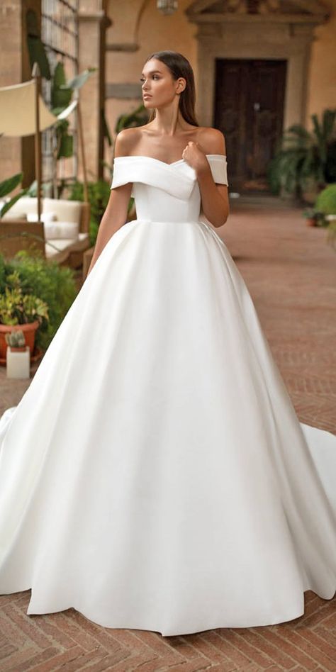 hottest wedding dresses 2020 simple ball gown off the shoulder strapless millanova Brown Bridesmaid Dresses, Gowns Elegant, Milla Nova, Wedding Dresses 2020, White Wedding Dress, Wedding Dresses Satin, Wedding Dresses Strapless, Wedding Forward, Dresses 2020