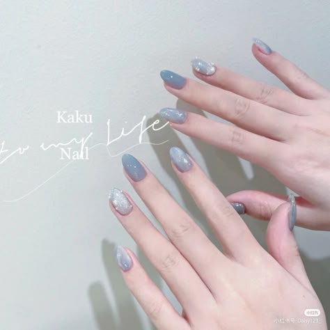 Nail Art Blue Pastel, Nail Korean Style Blue, Pastel Blue Nails Design, Nail Art Aesthetic Pastel, Blue Korean Nails, Blue Pastel Nails, Nailart Blue, Nail Art Blue, Pastel Blue Nails