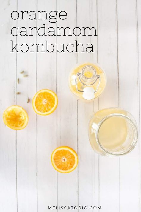 Orange Cardamom Kombucha | Melissa Torio Kombucha Brewery, Pear Kombucha, Kombucha Flavors, Cold Drinks Recipes, Orange Cardamom, Kombucha Scoby, Kombucha Recipe, Homemade Kombucha, Fermented Tea