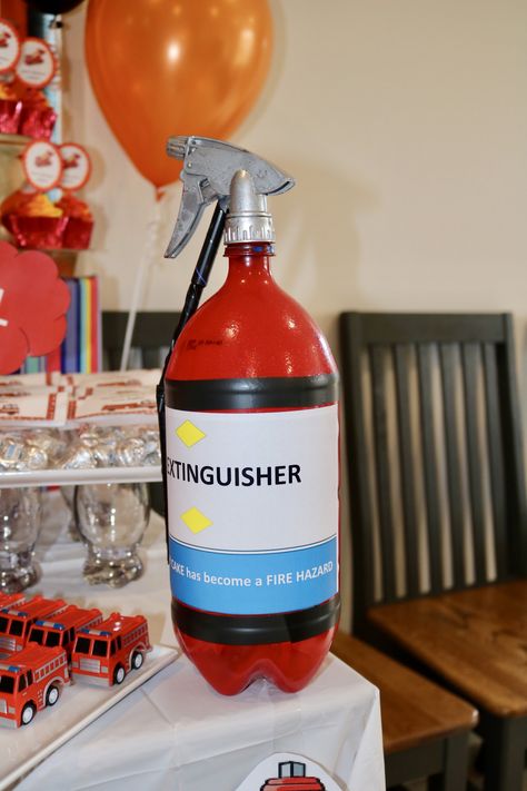 DIY fire extinguisher. Diy Fire Extinguisher, Fake Fire, Fireman Party, Firetruck Birthday, How To Make Fire, Dumpster Fire, Fire Hazard, Diy Crafts For Kids Easy, Fire Extinguisher