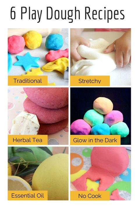 Six different types of play dough recipes and how to make them. Play Dough Recipes, Dough Recipes, Playdough Recipe, Play Dough, Childrens Crafts, Play Doh, Sensory Play, Herbal Tea, Toddler Crafts