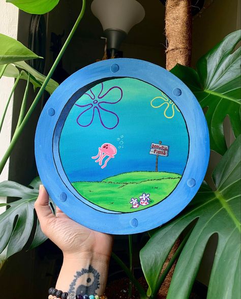 Sponge Bob Window Painting, Spongebob Porthole Painting, Paintings For Guys, Spongebob Window Painting, Guy Painting, Spongebob Window, Spongebob Art, Vinyl Art Paint, Spongebob Painting