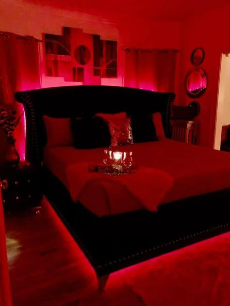 Red Black White Decor Master Bedrooms, Red Velvet Bedroom Ideas, Red And Black Themed Bedroom, Seductive Bedroom Decor, Red And Black Master Bedrooms Decor, Black White Grey And Red Bedroom Ideas, Red Bedroom Decor Ideas For Women, Black Red Gray Bedroom Room Ideas, Red Black And Gold Bedroom Ideas Room Decor