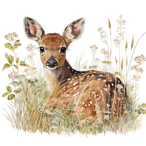 Forest Clip Art, Baby Deer Art, Wild Animals Vector, Animal Illustration Art, Beautiful Portraits, Deer Art, Animal Portraits, Art Carte, Rabbit Art