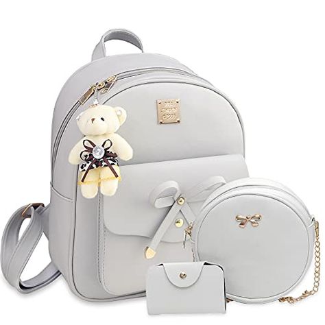 K.E.J. Mini Backpack Bowknot Leather Backpack Purse 3-PCS Cute Small Backpack for Women Ladies Cute Small Backpack, Cute Leather Backpacks, Small Backpack Purse, Mini Leather Backpack, Cute Mini Backpacks, Mini Mochila, Leather Backpack Purse, Purse Backpack, Purse For Women