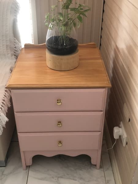 Pink Bedside Table, Pink Bedside Tables, Shabby Chic Bedside Table, Boho Bedside Table, 3 Drawer Bedside Table, Drawer Bedside Table, Wood Bedside Table, Cottage Interior, Wooden Knobs