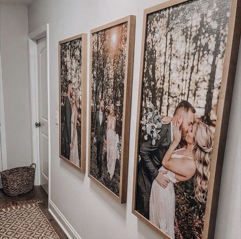 Wedding Picture Walls, Family Photos Wall Decor, Wedding Photo Walls, Hallway Pictures, Wedding Photo Display, Photo Wall Display, Family Photo Wall, Decor Hallway, Framed Wedding Photos