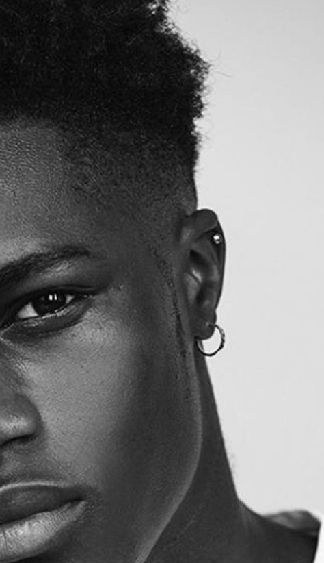 Black Men Earrings Style, Male Photoshoot, Guys Ear Piercings, Men's Piercings, Studio Photoshoot Ideas, Face Piercings, Man About Town, Men Photoshoot, Black Photography