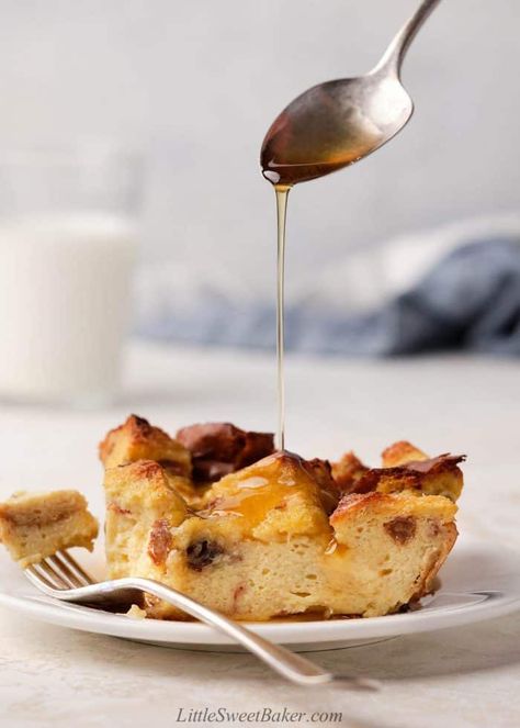 This easy version of an old-fashioned bread pudding is made with cinnamon raisin bread baked in a silky custard that's lightly scented with vanilla. It has all the flavors of a classic bread pudding with half the work. #breadpudding #recipe #easy Leftover Sourdough Bread, Classic Bread Pudding, Brioche Bread Pudding, Easy French Toast Bake, French Toast Bake Overnight, French Toast Casserole Easy, Bread Pudding Recipes, Cinnamon Roll French, French Toast Bake Recipe