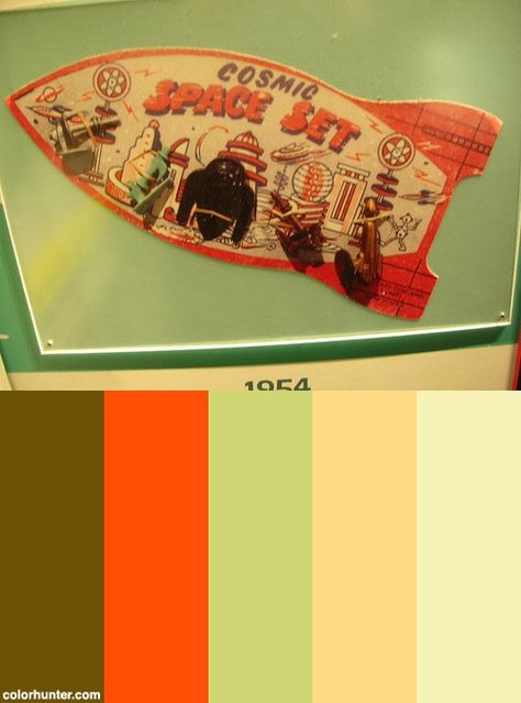 Cosmic Space Set 1954 Color Scheme Futurism Color Palette, Space Age Color Palette, Retro Futurism Color Palettes, Retro Space Color Palette, Atomic Age Color Palette, Colour Palette Futuristic, Space Palette, 50s Space, Mid Century Modern Color Palette