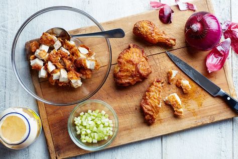 Fried Chicken Salad Sandwich, Leftover Fried Chicken Recipes, Leftover Fried Chicken, Over Fried Chicken, Fried Chicken Salads, Epicurious Recipes, Fried Chicken Legs, Chicken Strip Recipes, Fried Chicken Strips