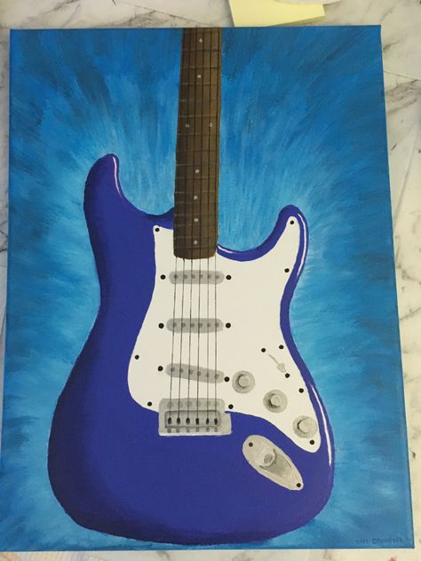 Painting Ideas Guitar, Electric Guitar Art Drawing, Guitar Paintings, Guitar Painting Electric, Easy Guitar Paintings, Painting Guitar, Canvas Painting Music, Electric Guitar Painting, Guitar Painting Ideas