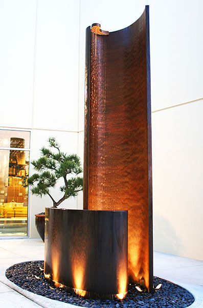 Gorgeous copper fountain created by Fountains.com Fountain Sculpture, Contemporary Water Feature, Rain Curtain, Water Wall Fountain, Water Fountain Design, Water Sculpture, Modern Fountain, Architectural Landscape, Fountain Design