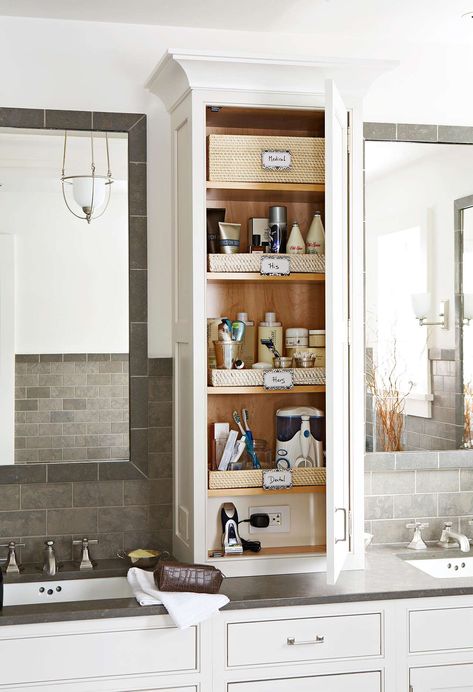 bathroom-cabinet-704685eb Bathroom Storage Tower, Bathroom Countertop Storage, Bathroom Vanity Storage, Bathroom Cabinet Organization, Bathroom Necessities, Creative Bathroom, Countertop Storage, Bad Inspiration, Small Bathroom Storage