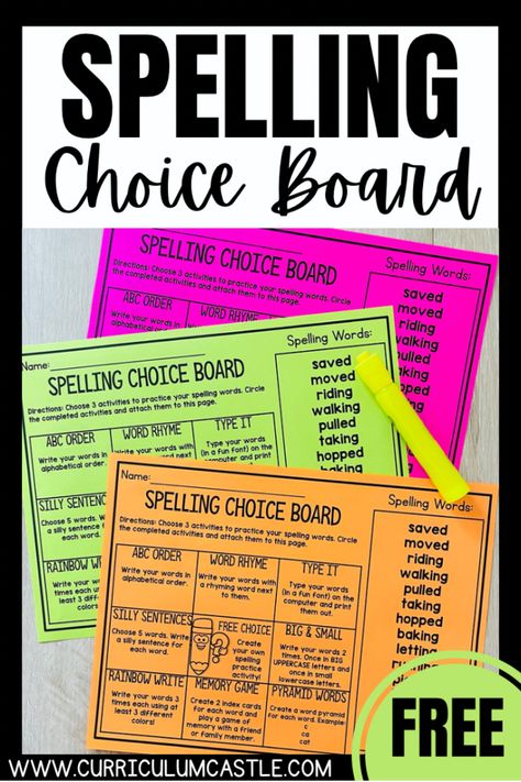 FREE editable spelling choice board activities! Personalize your student's homework and the way they practice their spelling words each week. Spelling Word Choice Board, Word Work Choice Board 2nd Grade, Spelling Choice Boards 2nd Grade, Spelling Homework Ideas 2nd Grade, Spelling Menu 3rd, Spelling Centers For 3rd Grade, Fourth Grade Spelling Activities, Spelling List Activities, Spelling Choice Board 3rd Grade