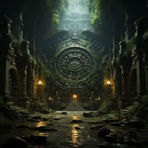 Underground Ruins Fantasy Art, Ancient Ruins Concept Art, Dark Ruins, Dnd Environment, Underground Temple, Fantasy Ruins, Abandoned Temple, Dark Temple, Ruined Temple