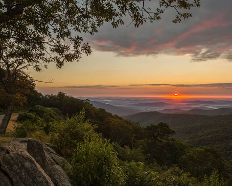 Hazel Mountain Overlook allows viewers to enjoy the beautiful sunrises, while in Shenandoah National Park. East Coast Mountains, Mountain Overlook, Hiking National Parks, Shenandoah National Park, Best Sunset, Beautiful Sights, National Park Service, Great Smoky Mountains, Places Around The World