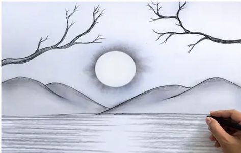 Easy Landscape Paintings Pencil, Landscape Ideas To Draw Easy, Nature Pencil Drawings Easy, Graphite Drawings Ideas Easy, Scenery Sketch Landscapes Pencil Drawings Easy, Nature Drawings Simple Sketch Landscape, Pencil Landscape Drawings Easy, Landscapes Drawing Easy, Landscape Pencil Drawings Nature