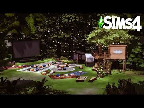 The September Sim Sims 4 Outdoor Movie Theater, Sims 4 Movie Theater, Camping Movies, Open Cinema, Outside Movie, Outdoor Movie Theater, Theatre Building, The Sims 4 Lots, Drive In Movie Theater