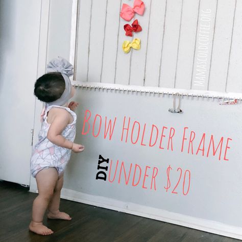 DIY Bow Holder Frame under $20 – MamasColdCoffeeBlog Hair Bow Holder Diy, Bow Storage Ideas, Bow Holder Diy, Murphy Bedroom, Diy Hair Bow Holder, Diy Bow Holder, Girl Nursery Diy, Bow Storage, Hair Bow Organizer