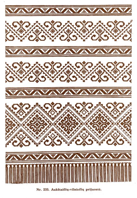 Lithuanian weaving pattern Lithuanian Art Folk, Lithuanian Folk Art, Lithuanian Clothing, Inkle Weaving, Cross Stitch Geometric, Folk Clothing, Folk Embroidery, Sewing Ribbon, Weaving Patterns