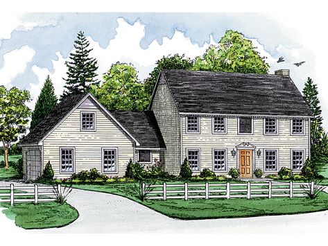 The Terrebonne Colonial Style Home has 4 bedrooms, 2 full baths and 1 half bath. See amenities for Plan 092D-0182. Salt Box House Plans, Saltbox House Plans, Extension Exterior, House Plans Colonial, Window Views, Plans For The Future, Colonial Style House Plans, Vintage Houses, Rustic Luxury