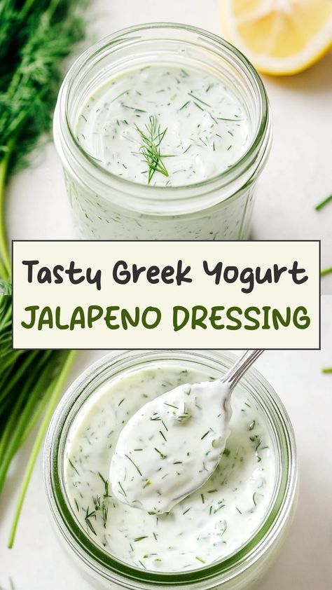 Indulge in the delightful flavors of a homemade Greek yogurt jalapeno dressing! This creamy and tangy dressing packs a punch with just the right amount of spice from fresh jalapenos. Drizzle it over your favorite salads or use it as a delicious dip for veggies. Elevate your dishes with this versatile and flavorful dressing that is sure to impress your tastebuds. Try making this easy recipe at home and enjoy a healthier alternative to store-bought dressings. Greek Yogurt Based Salad Dressing, Yogurt Based Salad Dressing, Protein Dressing, Yogurt Dip For Veggies, Greek Yogurt Dressing Recipes, Recipe For Salad, Jalapeno Dressing, Yogurt Dips, Dip For Veggies