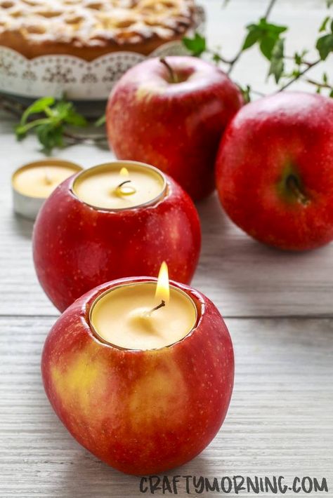 If you’re looking for a beautiful fall centerpiece, make these cute apple candles! Just use a drill paddle bit or just a knife and carve out a circle. Place the tea light inside and light it! Make sure to follow Crafty Morning on Facebook, Pinterest, and Instagram or subscribe to our Weekly Newsletter! :) This … Diy Christmas Napkins, Fall Candle Centerpieces, Decoupage Candles, Apple Candle, Home Office Desk Decor, Block Pumpkins, Cozy Diy, Diy Apple, Centerpiece Craft