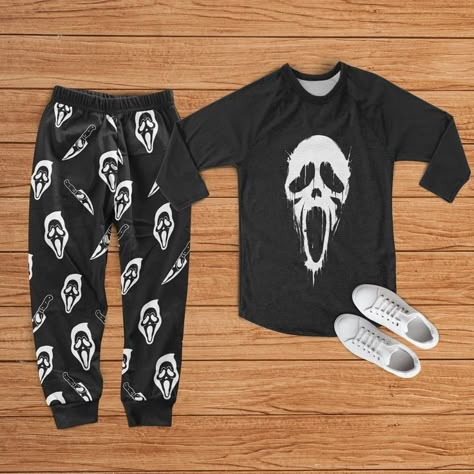 Scream Outfits, Scary Movie Night, Pajama Lounge, Adult Pajamas, Scream Movie, Cuffed Joggers, Scary Movie, Movie Gift, Ghost Faces