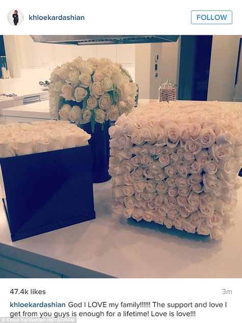 Supportive: The TV star shared a picture of some stunning flowers she received from her family ahead of the big project Khloe Kardashian House, Kardashian Home, Wedding Salon, Box Roses, Preserved Roses, Rose Decor, Outdoor Wedding Decorations, Love My Family, Modern Square