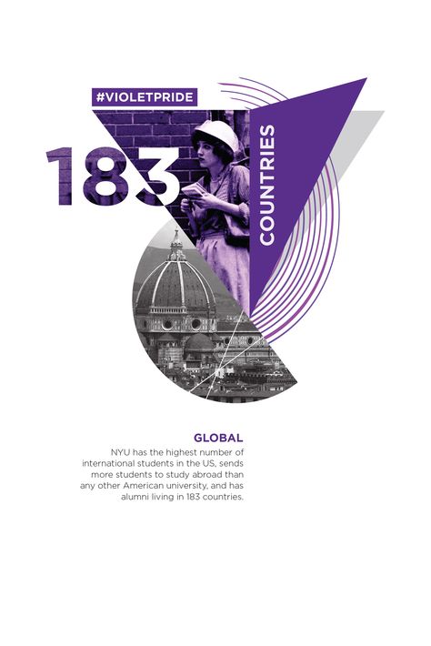 NYU has the highest number of International students in the US, sends more students to study abroad than any other American university, and has alumni living in 183 countries. University Poster Design, University Social Media, University Advertising, University Ads, Poster University, Neo Brutalism, Reception Poster, Web Design Ux Ui, Website Banner Design