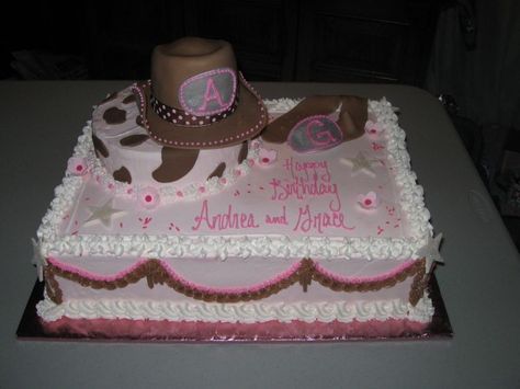 Half sheet cake vanilla batter w/ buttercream frosting and and fondant decorations. Cowgirl Sheet Cake, Sheet Cake Vanilla, Cowgirl Hat Cake, Cowgirl Birthday Cakes, Barbie Cowgirl, Pink Cowgirl Hat, Half Sheet Cake, Cowgirl Cakes, Cowgirl Baby Showers