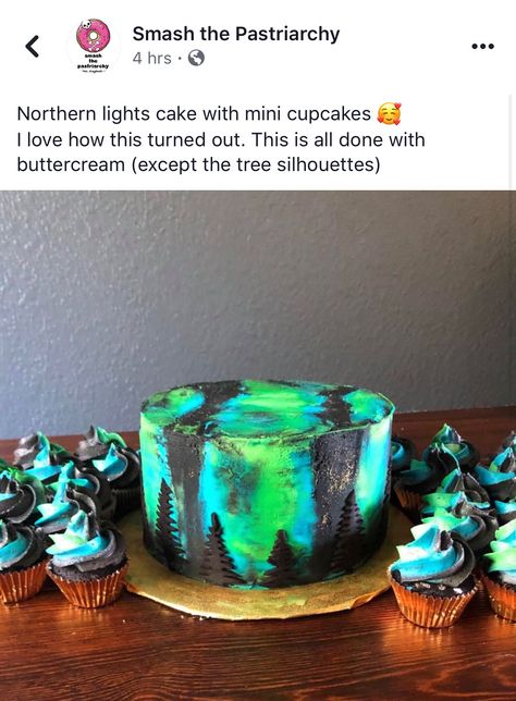 Northern lights cake and cupcakes. (Not my photo) Northern Lights Cupcakes, Northern Lights Cake, Northern Lights Wedding, Angel Wedding, Renewal Ceremony, Vow Renewal Ceremony, Light Cakes, Cake And Cupcakes, Northern Light