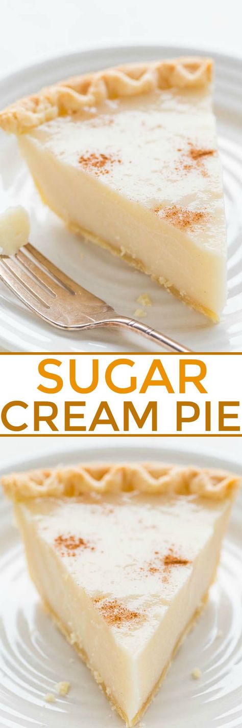 Sugar Cream Pie - An EASY, no mixer cream pie that's guaranteed to set up!! Sweet, rich, creamy, and tastes a lot like the infamous CRACK… Sugar Cream Pie Recipe, Sugar Cream Pie, Averie Cooks, Cream Pie Recipes, Butter Pie, Delicious Pies, Halloween Snacks, Pie Dessert, Pie Recipe