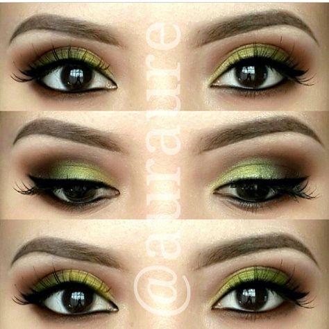 Lime green Lime Green Eyeshadow Looks, Lime Green Eyeshadow, Green Eyeshadow Looks, Brown Eyeshadow Looks, Green Eyeshadow Look, Easy Winged Eyeliner, Eyeshadow For Green Eyes, Green Smokey Eye, Winged Eyeliner Tutorial