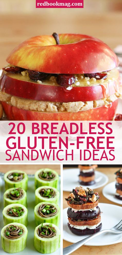 BREADLESS, GLUTEN-FREE SANDWICHES: These wheat-less, wholesome, and oh-so-filling sandwich ideas and lunch recipes will make you rethink lunchtime! Find the tastiest and easiest sandwich ideas here! You'll learn how to make delish lunches and sandwiches using potatoes, lettuce, mushrooms, apples, and more. Healthy eating never tasted so good! Breakfast Ideas Sandwiches, Healthy Sandwich, Gluten Free Sandwiches, Sandwich Ideas, Gluten Free Lunch, Healthy Sandwiches, Tea Party Food, Simple Sandwiches, Free Tea