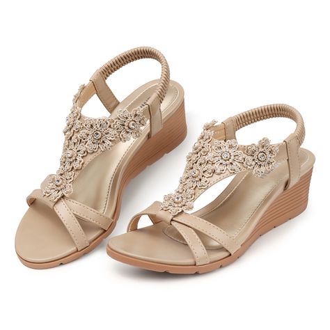 Miayilima Green 39 Sandals Women Ladies Fashion Summer Rhinestone Elastic Band Flat Flip Flops Outer Beach Sandals - Walmart.com Summer Sandals For Women, Bohemian Shoes, Blue Wedge Sandals, Fancy Sandals, White Platform Sandals, Supportive Sandals, Swim Dresses, Bohemian Sandals, Womens Low Heels