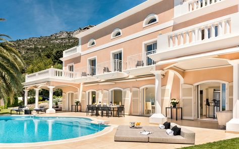 Villa Monaco on the Cote d'Azur French Riviera Monaco Villa, Villa Lifestyle, Classical Villa, Spa Product, Classical House, Beautiful Villa, Luxury Destinations, The French Riviera, Mansions Homes