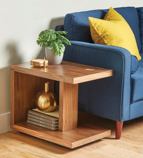 How to Build an End Table with Charger Side Table Next To Sofa, Bookshelf End Table, Sofa Side Tables In Living Room, Sofa Side Table Decor, Sofa Side Table Design, Side Tables In Living Room, Modern Side Table Living Room, Side Table In Living Room, Wood Side Table Diy