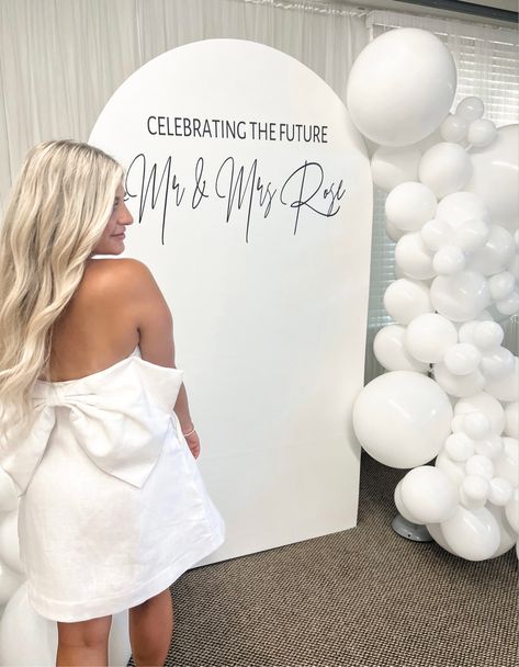 White bow dress perfect for brides or graduation She Said Yes Balloon Garland, She Said Yes Backdrop, She Said Yes To The Dress, She Said Yes To The Dress Backdrop, She Said Yes Decor, We're Engaged Sign, Engagement Bride, White Bridal Dresses, She Said Yes