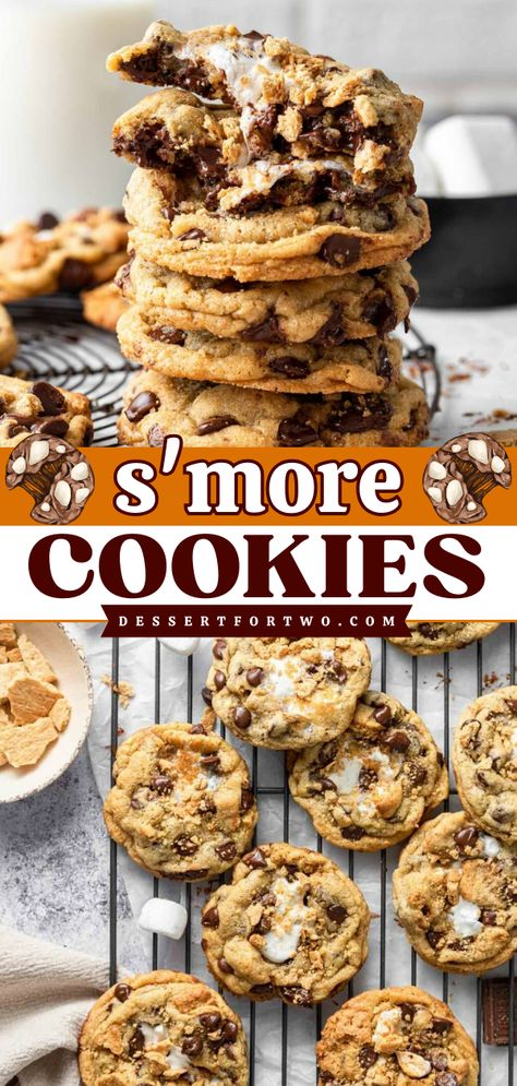 When we take an incredible recipe for gooey, soft chocolate chip cookies and stuff them with marshmallows and sprinkle them with graham cracker crumbs, we get Smores Cookies! This cookie recipe is the only one you need for the summer; everyone loves them. Smores Cookies Recipes, Smores Cookie, S Mores Cookies, Biscuits Graham, Smores Cookies, The Recipe Critic, Recipe Critic, Gourmet Cookies, Best Cookies