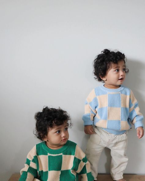 Double trouble with these two cuties! Can’t beat a matching twin moment in @sundaysiblings Shop the Sunday Knit now in basil green and baby blue. @the.tuluas Twin Baby Clothes, Two Cuties, Twin Toddlers, Twin Outfits, Twin Boys, Double Trouble, Twin Babies, Baby Fever