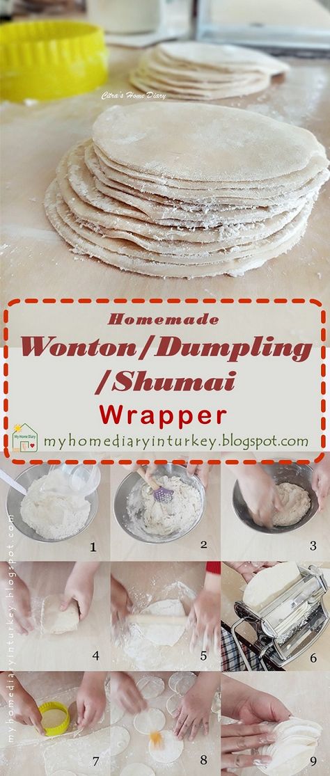 Dumpling/ Wonton/ Shumai Wrapper. Make it at home. Easy recipe with video | Çitra's Home Diary. #homemadewontonwrapper #shumaiwrapper #resepkulitpangsit #dumplingwrapperrecipe Diy Wonton Wrappers, Siomai Wrapper Recipe, Wonton Dumplings, Wonton Wrapper Recipes, Wonton Wraps, Dim Sum Recipes, Wonton Recipes, Homemade Dumplings, Dumpling Wrappers