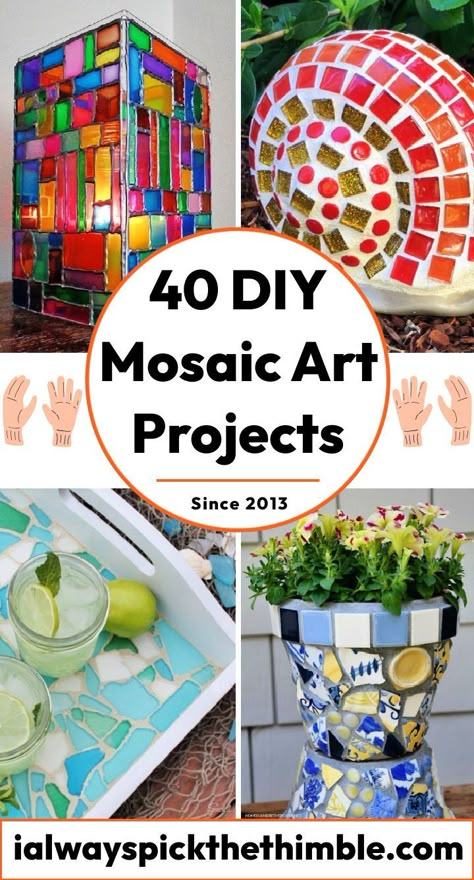 Faux Mosaic Diy, Diy Mosaic Garden Ideas, Making A Mosaic, Diy Mosaics For Beginners, Glass Mosaic Tiles Craft, Mosaic End Table, Mosaic Designs Easy Flower, Rectangular Mosaic Patterns, Easy Diy Mosaic Projects