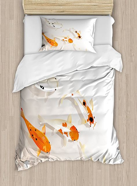 Ambesonne Koi Fish Duvet Cover Set Twin Size, Traditional Asian Sacred Spotty Koi Figures Carps Oriental Sign of Love Zen, Decorative 2 Piece Bedding Set with 1 Pillow Sham, Orange Beige Sign Of Love, Blanket Cover, Personalized Bedding, Duvet Covers Twin, Size King, Duvet Bedding, Quality Bedding, Duvet Sets, Koi Fish